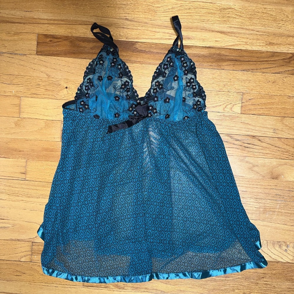 Lingerie Babydoll Sheer Lace Embroidered Floral Chemise Nightgown XL Y2K Sequins